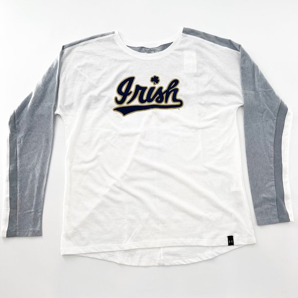 Women's Under armour White "Irish" college Long sleeve T Shirt Youth size XL NWT - Picture 1 of 12